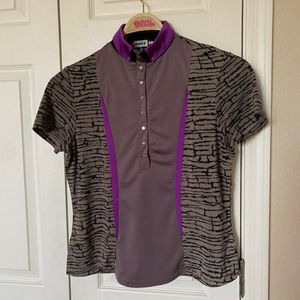 Jamie Sadock Polo Shirt Women's Small Short Sleeve Brown w/Purple & Black Detail